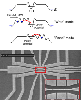 SAW device for studying coherent tunnelling between static and dynamic quantum dots