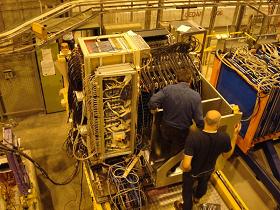 CALICE prototype calorimeters in a test beam at CERN