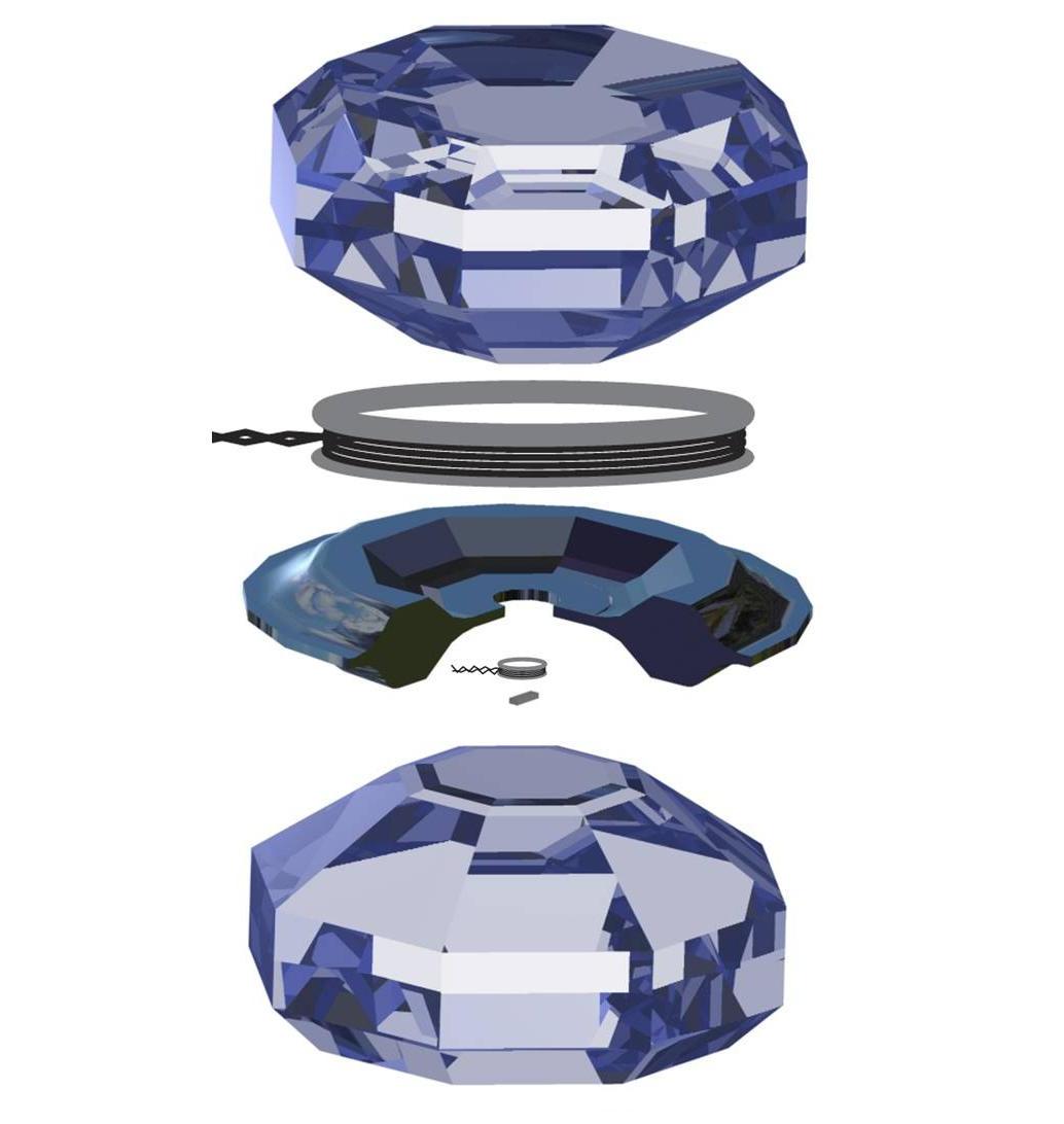 Artificial diamond anvil with external modulation coil and internal sensing microcoil