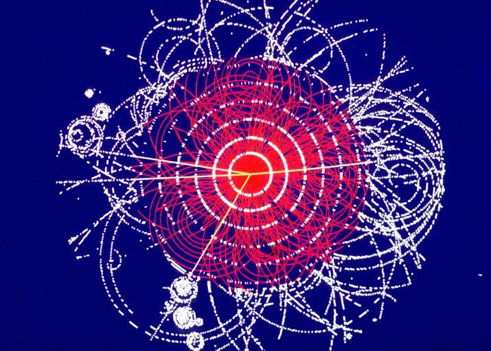 A simulated Higgs boson production and decay event