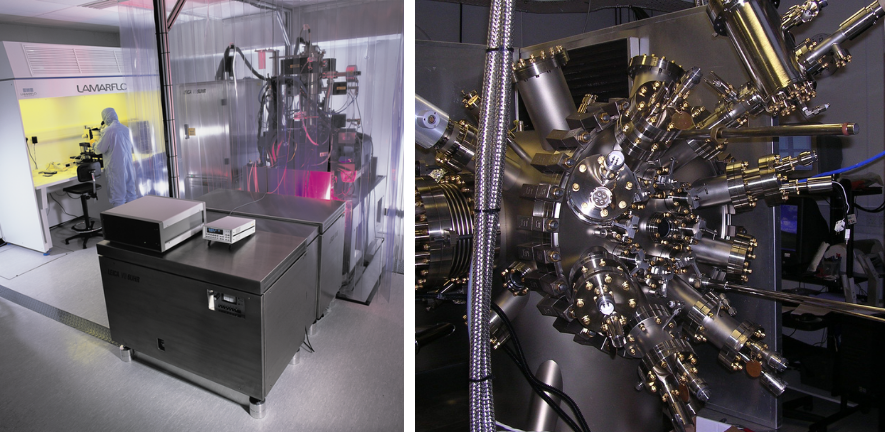 2.	Examples of the facilities to be made available to the physical science community. (left) The electron beam Nano writer. (b) The GENII-A deposition facility