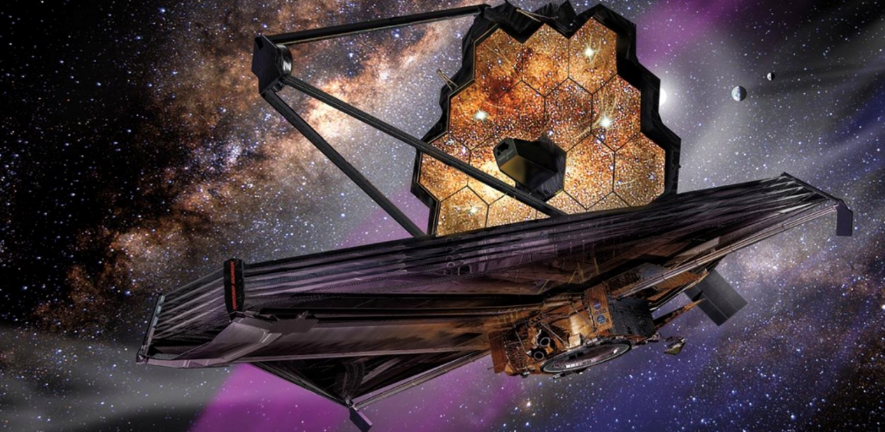 artist's illustration of the James Webb telescope in space
