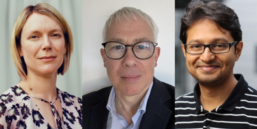 three individual headshots of people smiling: Sarah Bohndiek, Russell Cowburn and Akshay Rao